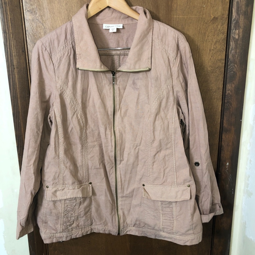 Coldwater Creek Women’s 18 Cargo Dusty Rose Stripe Lightweight Zip Cotton Jacket